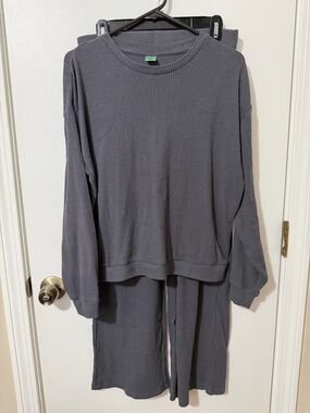 Honeydew Ribbed Lounge Set Gray 2 Piece Top & Pants Size Medium Cozy